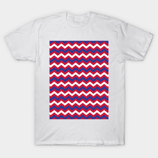 Red White and Blue Chevron Zigzag Pattern T-Shirt by squeakyricardo